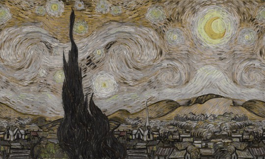 Rebel Walls R20556 First Rebels Starry Night Brown - mural w obraz Gwiaździsta Noc Vincenta van Gogha