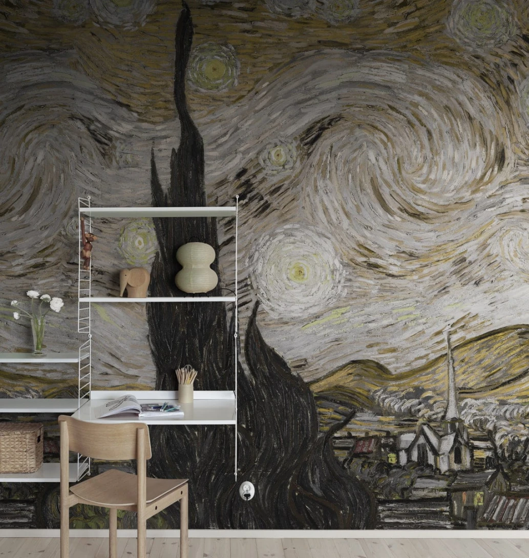Rebel Walls R20556 First Rebels Starry Night Brown - mural w obraz Gwiaździsta Noc Vincenta van Gogha