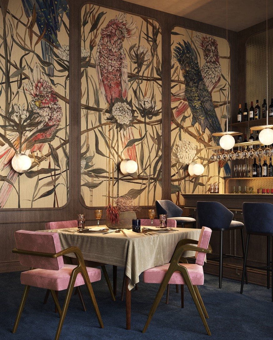 Wonderwall 35 0567 01 Makani - mural w papugi i rośliny