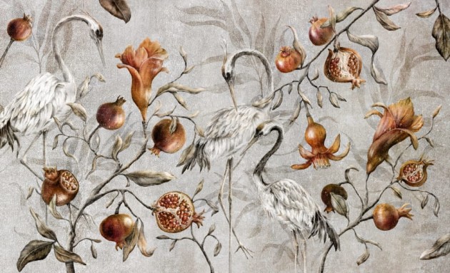 Wall & More 2467 56A Scarlet - mural w ptaki i owoce