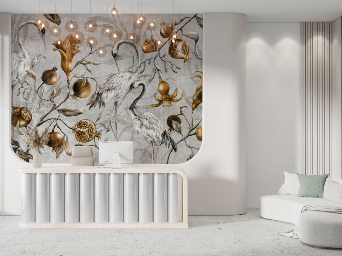 Wall & More 2467 56A Scarlet - mural w ptaki i owoce