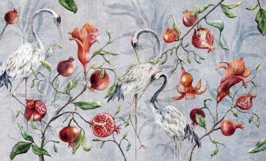 Wall & More 2468 55B Scarlet - mural w ptaki i owoce