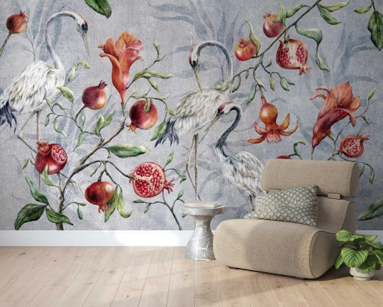 Wall & More 2468 55B Scarlet - mural w ptaki i owoce