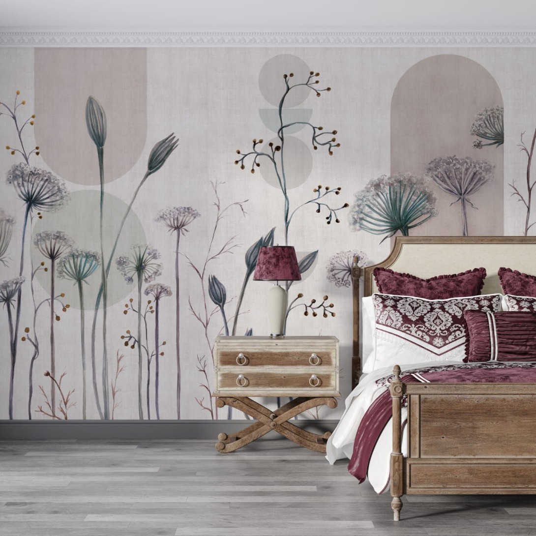Wall & More 2489 31A Zefir - mural w rośliny na geometrycznym tle