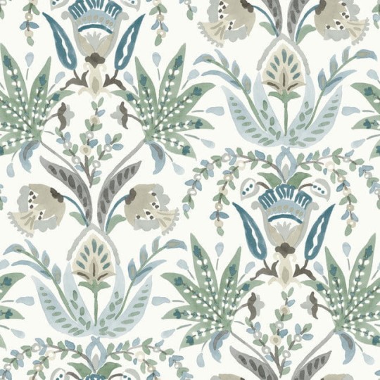 York MN1910 Mediterranean Seaside Jacobean White/Green/Blue - tapeta w stylizowane rośliny