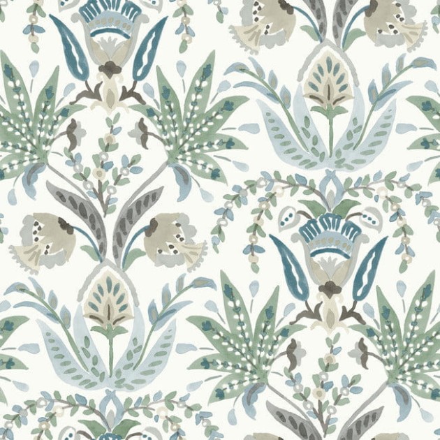 York MN1910 Mediterranean Seaside Jacobean White/Green/Blue - tapeta w stylizowane rośliny