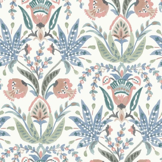 York MN1912 Mediterranean Seaside Jacobean White/Pink/Blue - tapeta w stylizowane rośliny