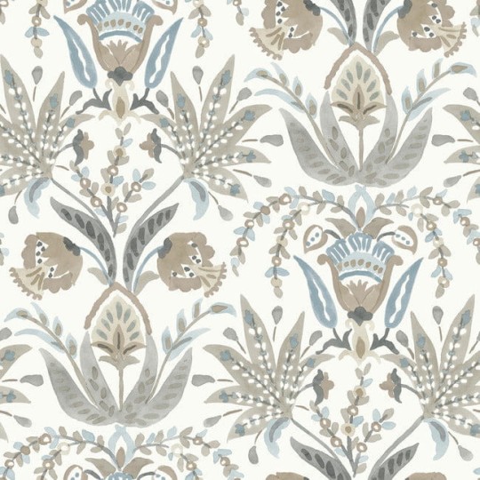 York MN1915 Mediterranean Seaside Jacobean White/Taupe/Blue - tapeta w stylizowane rośliny