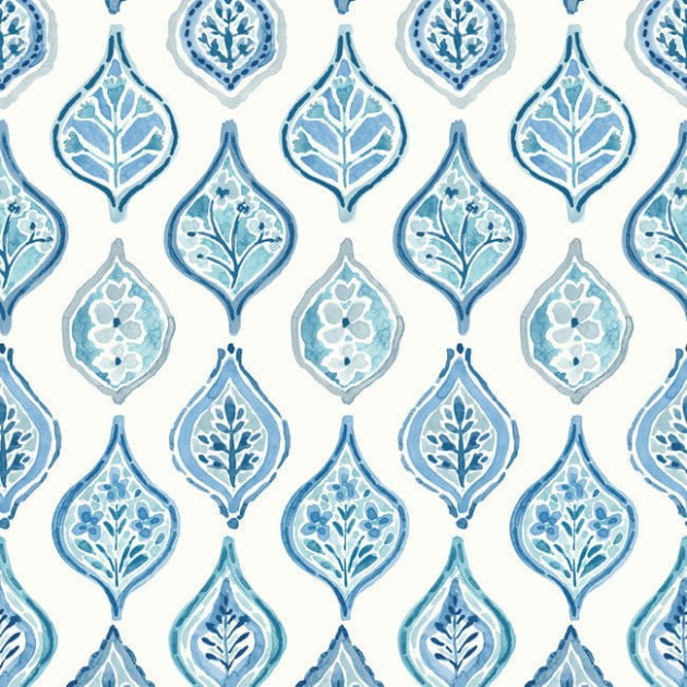 York MN1850 Mediterranean Marketplace Motif White/Blue - tapeta we wzór ogee