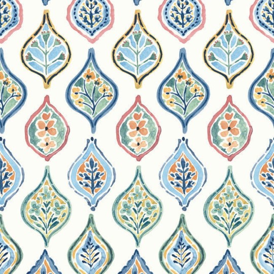 York MN1852 Mediterranean Marketplace Motif White/Multi - tapeta we wzór ogee