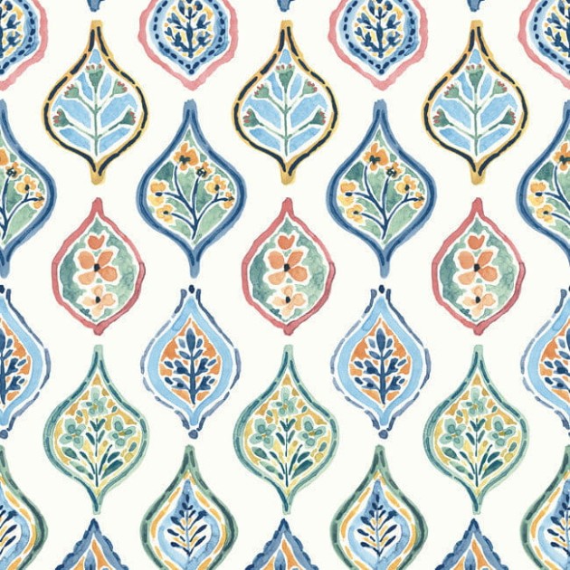 York MN1852 Mediterranean Marketplace Motif White/Multi - tapeta we wzór ogee