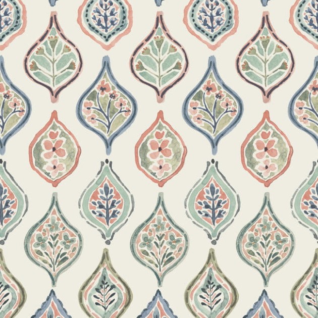 York MN1853 Mediterranean Marketplace Motif Almond/Mint/Apricot - tapeta we wzór ogee