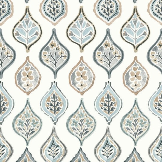 York MN1854 Mediterranean Marketplace Motif White/Neutral/Blue - tapeta we wzór ogee