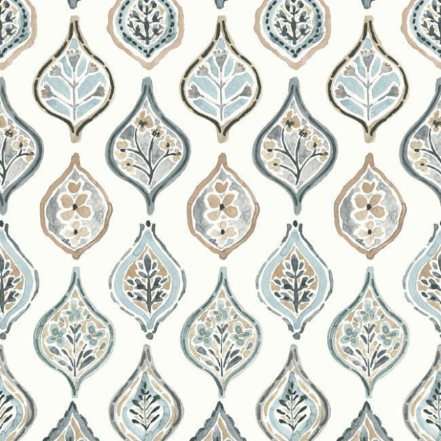 York MN1854 Mediterranean Marketplace Motif White/Neutral/Blue - tapeta we wzór ogee