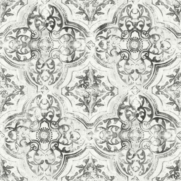 York MN1890 Mediterranean Quartet White/Black - tapeta w ornamenty roślinne