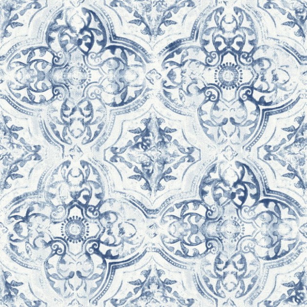 York MN1891 Mediterranean Quartet White/Blue - tapeta w ornamenty roślinne