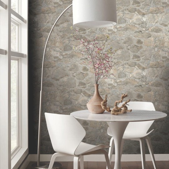 York PA130904LW Mediterranean Field Stone Tumbled Tan/Grey - tapeta imitująca kamienną ścianę