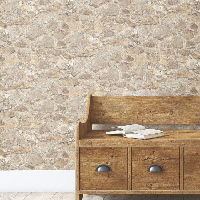 York PA130904LW Mediterranean Field Stone Tumbled Tan/Grey - tapeta imitująca kamienną ścianę