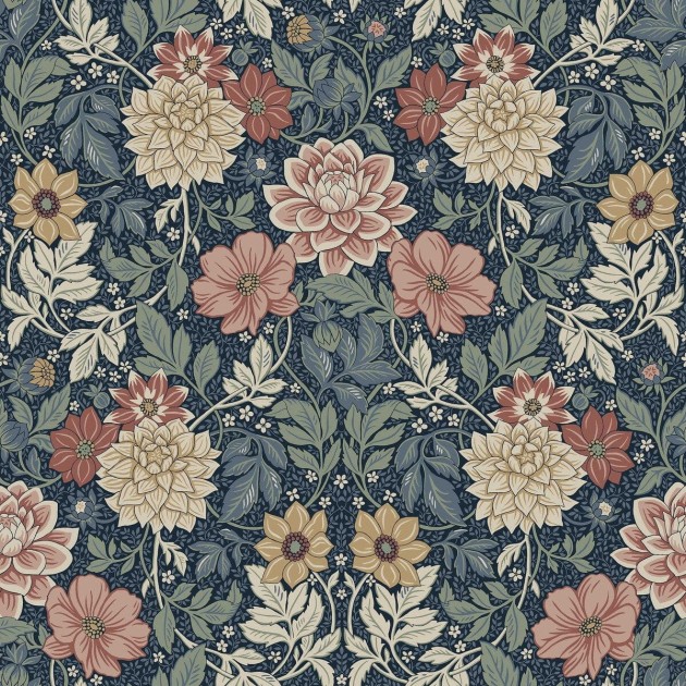 Boras Tapeter 7690 Icons Dahlia Garden Blue - tapeta w kwiaty dalii