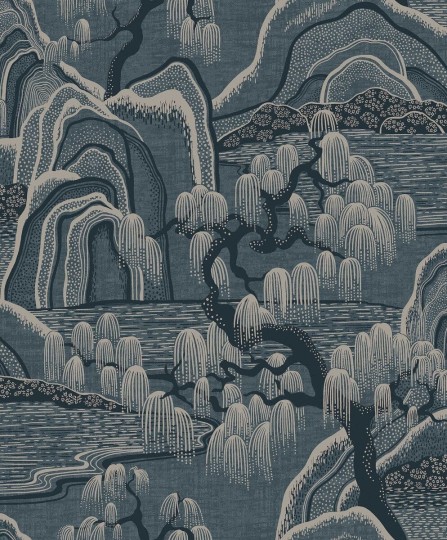 Boras Tapeter 3133 Icons Indigo Garden Blue - tapeta japoński ogród