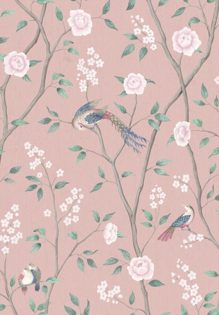 Boras Tapeter 1901 Icons Paradise Birds Pink - tapeta w ptaki na gałązkach drzewa