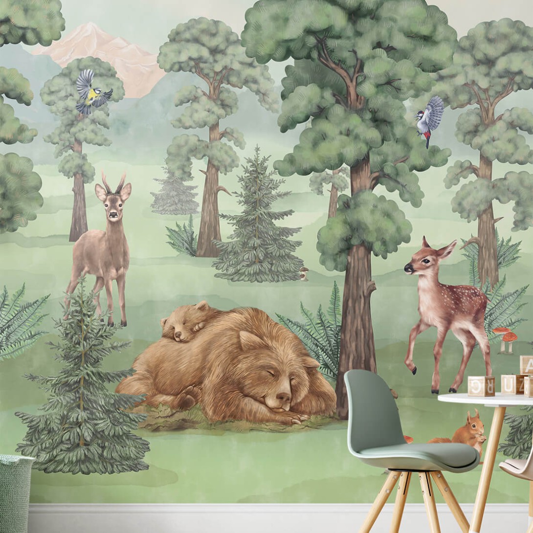 Pastelowelove Las - mural dziecięcy w leśne zwierzęta i rośliny