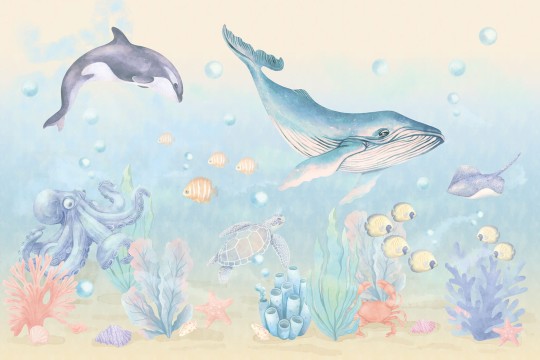 Pastelowelove Ocean - mural dziecięcy w morskie zwierzęta