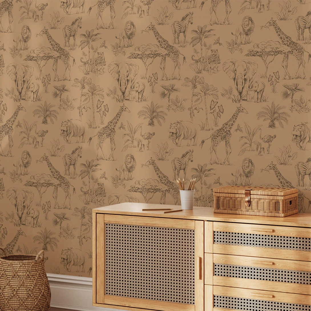 Pastelowelove Safari Toffee - tapeta dziecięca w egzotyczne zwierzęta
