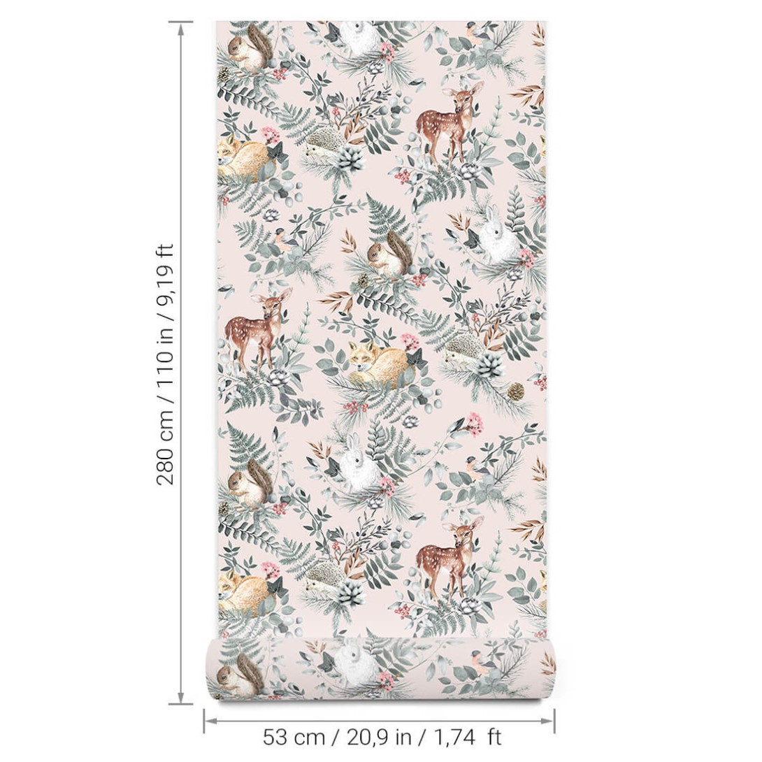 Pastelowelove Woodland Różowa - tapeta dziecięca w leśne zwierzęta