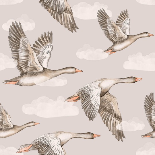 Pastelowelove Gąski Beżowa - tapeta dziecięca w ptaki