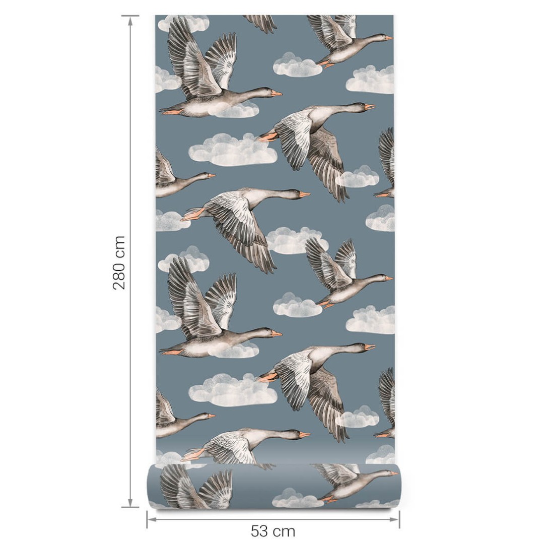 Pastelowelove Gąski Niebieska - tapeta dziecięca w ptaki