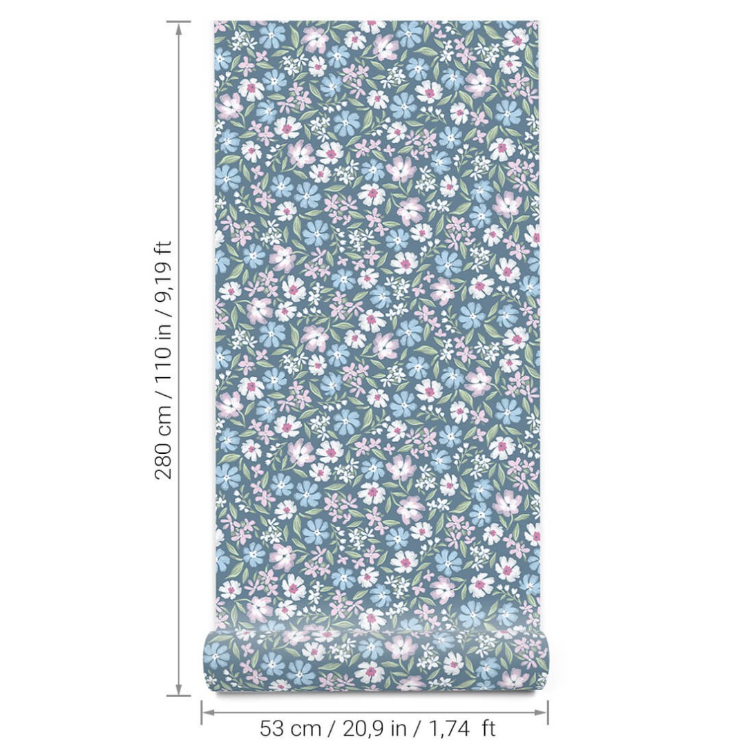 Pastelowelove Stokrotki Niebieska - tapeta dziecięca w kwiaty