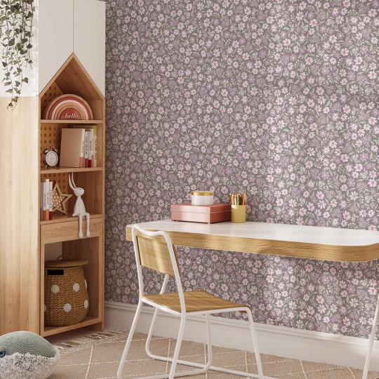 Pastelowelove Stokrotki Śliwkowa - tapeta dziecięca w kwiaty
