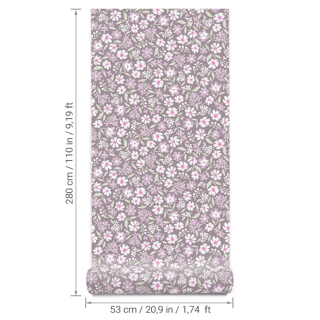 Pastelowelove Stokrotki Śliwkowa - tapeta dziecięca w kwiaty