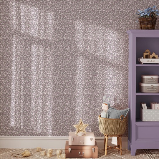 Pastelowelove Mini Stokrotki Śliwkowa - tapeta dziecięca w kwiaty