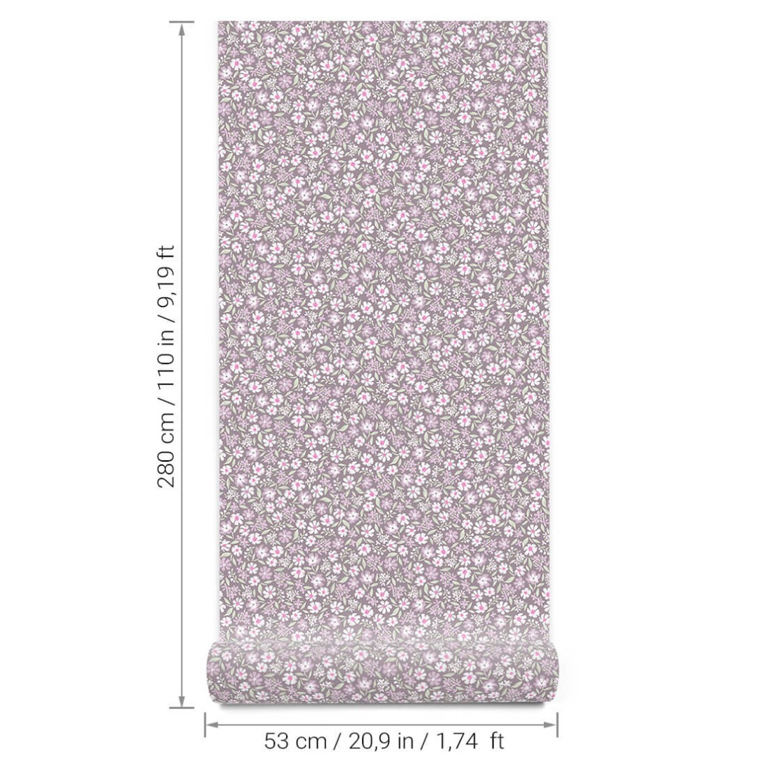 Pastelowelove Mini Stokrotki Śliwkowa - tapeta dziecięca w kwiaty