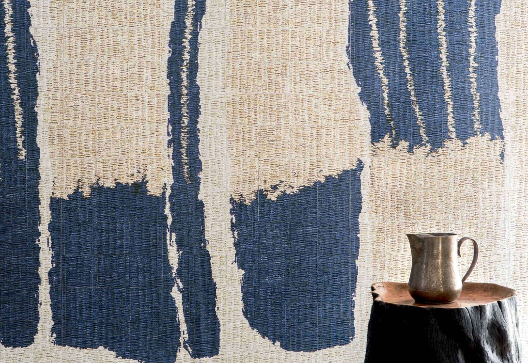 Elitis VP 918 01 Natural mood La casa azu - mural w abstrakcyjny wzór z efektem plecionej wikliny