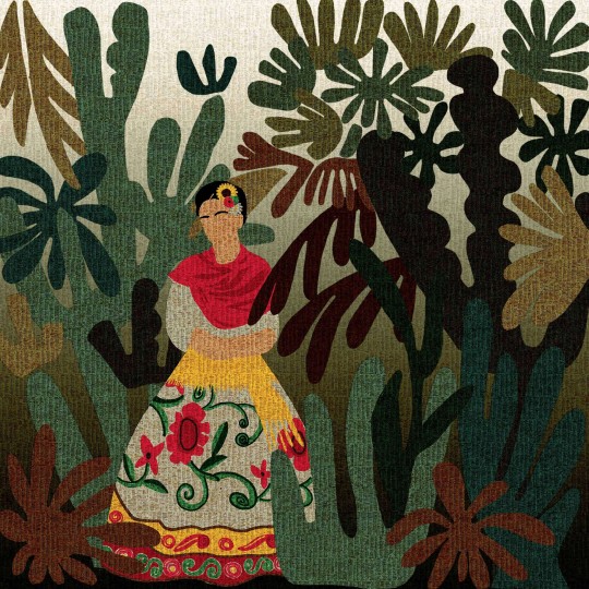 Elitis VP 919 01 Natural mood La passion de Diego - mural w Fridę Kahlo z efektem plecionej wikliny