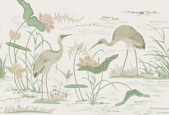 Sandberg S10550 Chinoiserie Garden Seabirds Green - mural rajski ogród z wodnymi ptakami