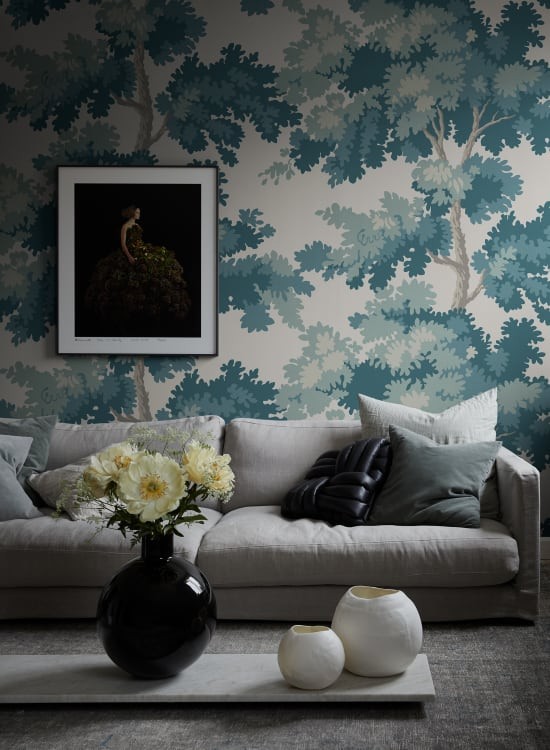 Sandberg S10176 Le Village Raphael Teal - mural z drzewami