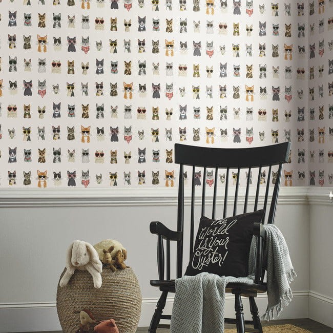 York PSW1463RL Rifle Paper Co. Second Edition Peel + Stick Cool Cats Multi White - tapeta w koty