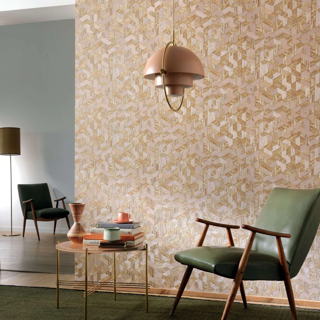 Elitis VP 717 14 Formentera Juego de paja - tapeta w geometryczny wzór o strukturze słomy