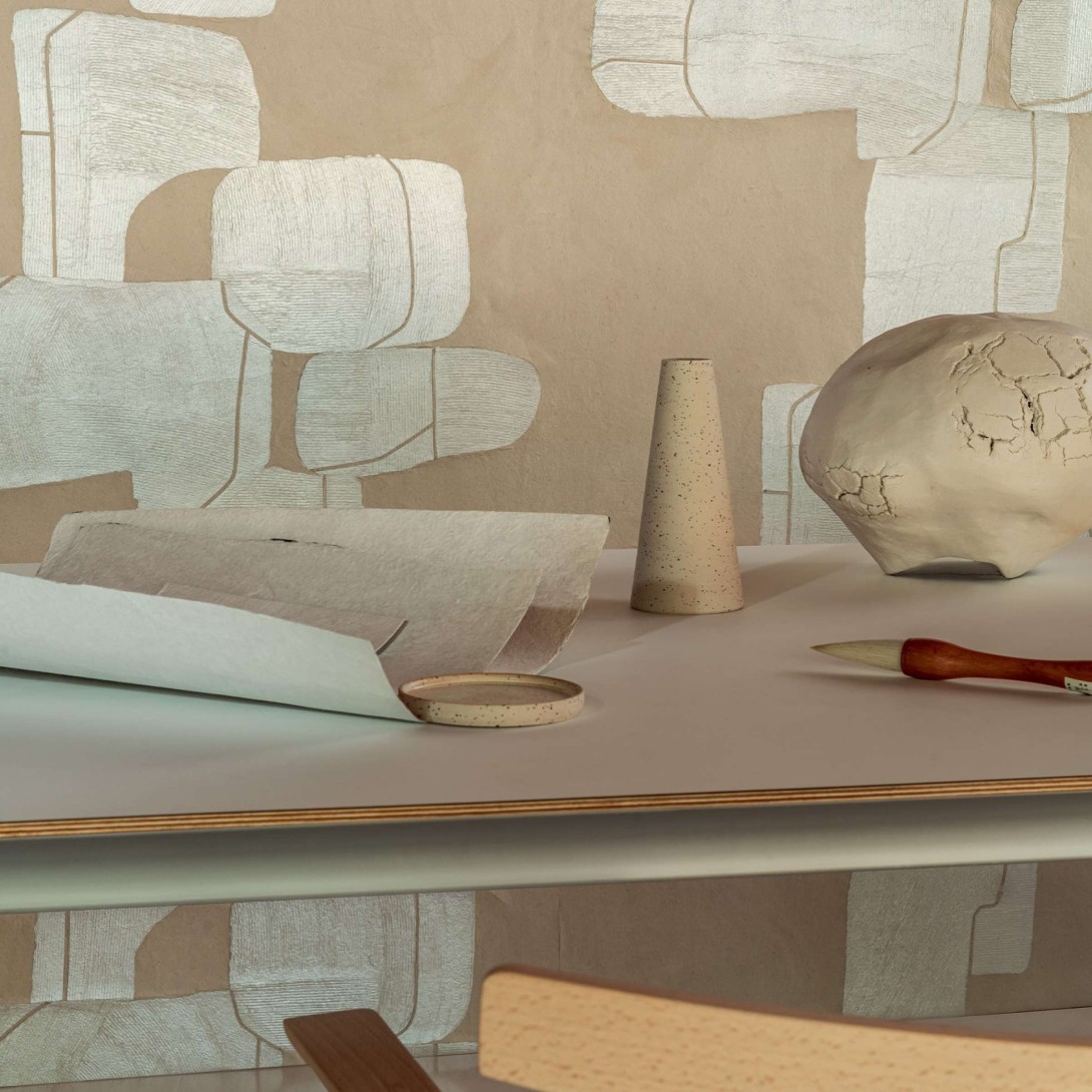 Elitis RM 1062 04 Hanji Takara - tapeta z ręcznie robionego papieru w koła