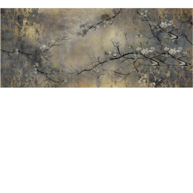 Yo2 EXT1.03 SG/EG/SS Lost Paradise - mural w gałęzie z kwitnącymi kwiatami na metalicznym tle