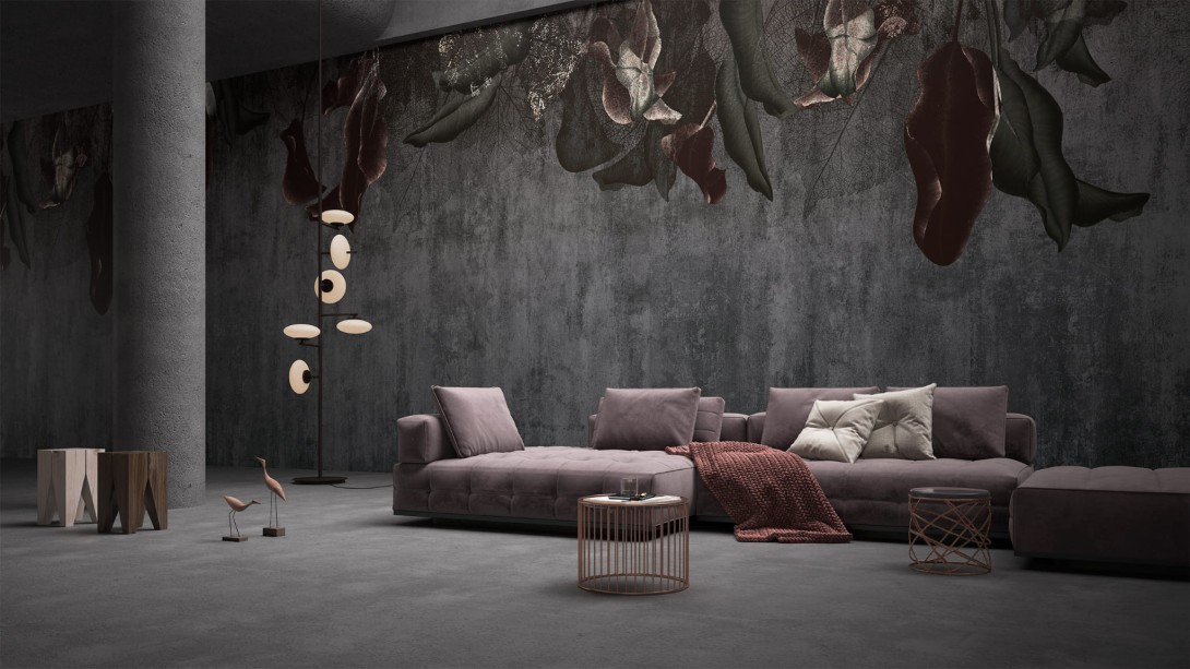 Yo2 ST1.01.3 Softwood Topiary - mural w liście na surowym tle