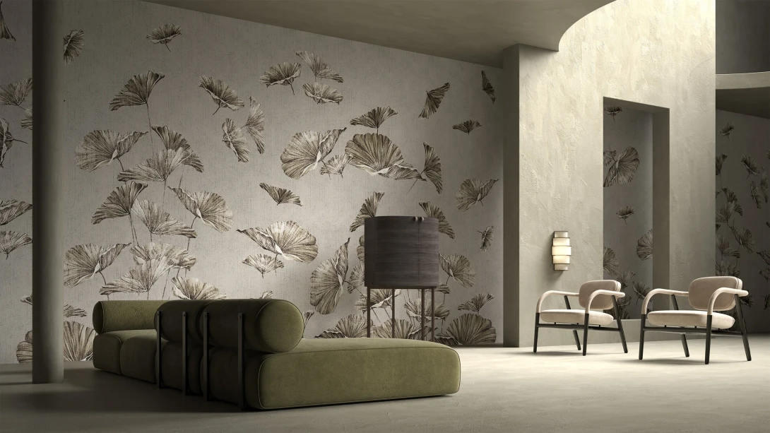 Yo2 EXF1.04.1 Extrinsic Florets - mural w liście na betonowym tle