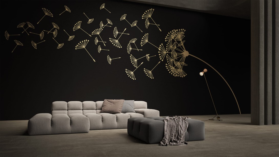 Yo2 EML1.04 IS/TS/SL Embellish Limits - mural w srebrne dmuchawce na czarnym tle