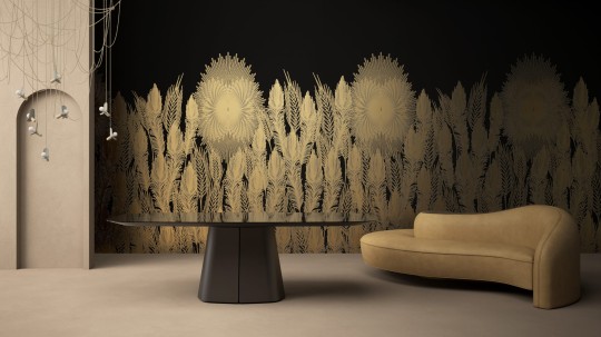 Yo2 SU1.01 MB Embellish Limits - mural w złote rośliny na czarnym tle