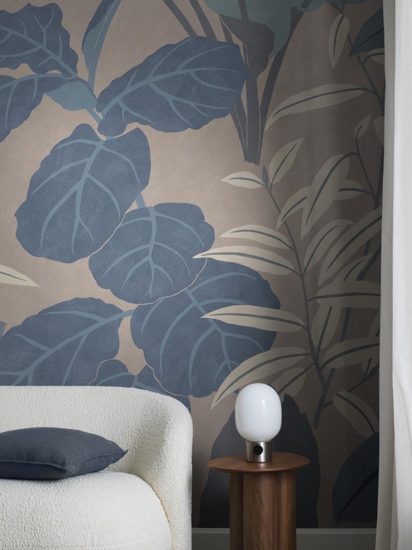 Boras Tapeter 9625W Studio Grand Leaves Blue - mural w liście figowca