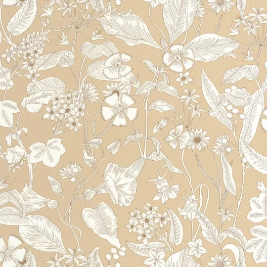 Caselio 106601010 Light Lightness Beige - tapeta w kwiaty i liście z metalicznymi akcentami